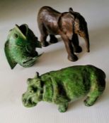 R. Clark, two small bronze sculptures of an elephant, a/p, 14.5 cm H and rhinoceros, 2/8, 10 cm H,