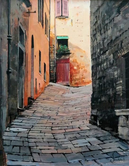 Jeremy Barlow ROI (b.1945-) VOLTERRA, TUSCANY II, oil on board, framed, signed, 29 x 22 cm