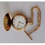 A George V gold full hunter pocket watch by Dennison with Swiss made Zenith movement, Arabic numeral