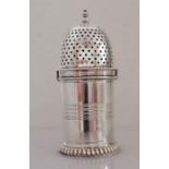 A Victorian silver lighthouse caster with pierced cover, bayonet fitting, gadrooned borders