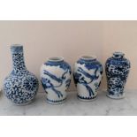 A pair of late 19th century/early 20th century blue and white baluster vases, each 12.5 cm H (one wi
