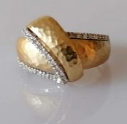 An artisan white and yellow gold ring with diamond decoration, size N, stamped 9ct