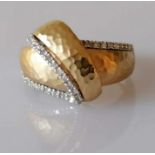 An artisan white and yellow gold ring with diamond decoration, size N, stamped 9ct