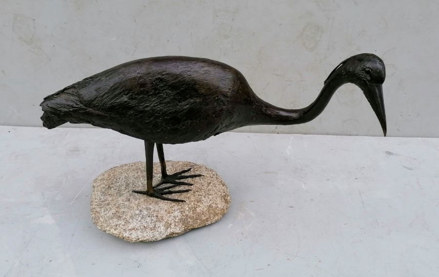 Joseph Sloan (b.1940) HERON, bronze on a concrete base, 58 h x 76 w cm, with original receipt from C