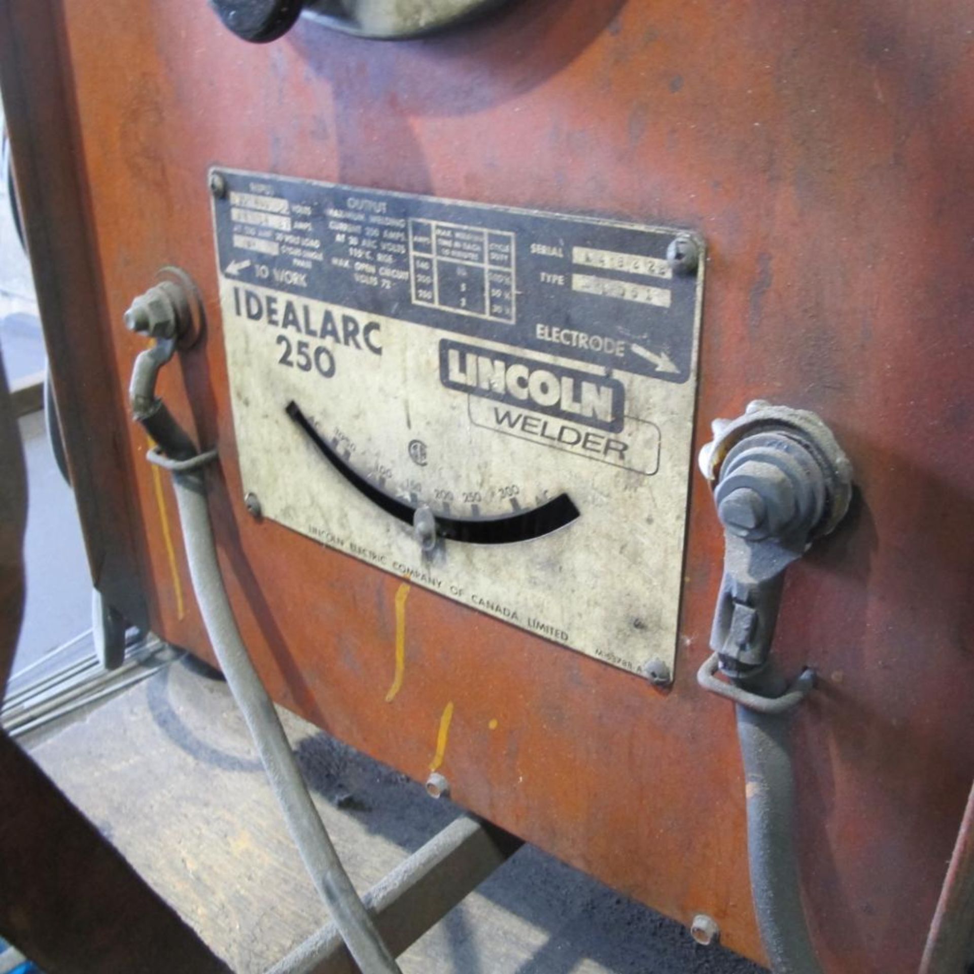 LINCOLN ELECTRIC IDEALARC 250 WELDER W/CART AND CABLES, MODEL A1051 - Image 2 of 2