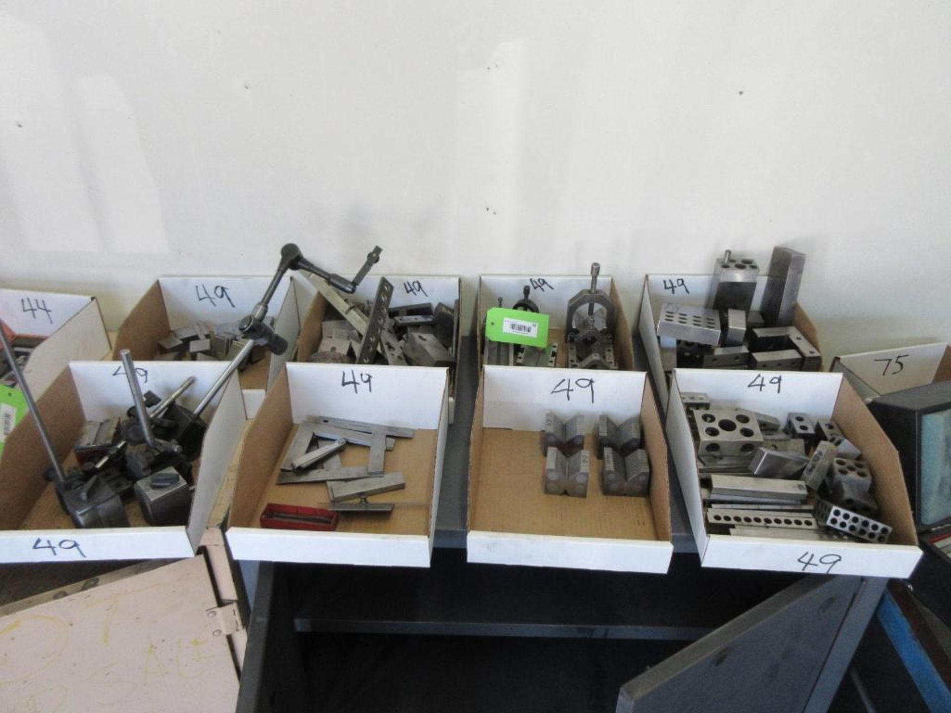 8 BOXES ASSOERTED PRECISION BLOCKS MAGNETIC BASES, CLAMPS ETC