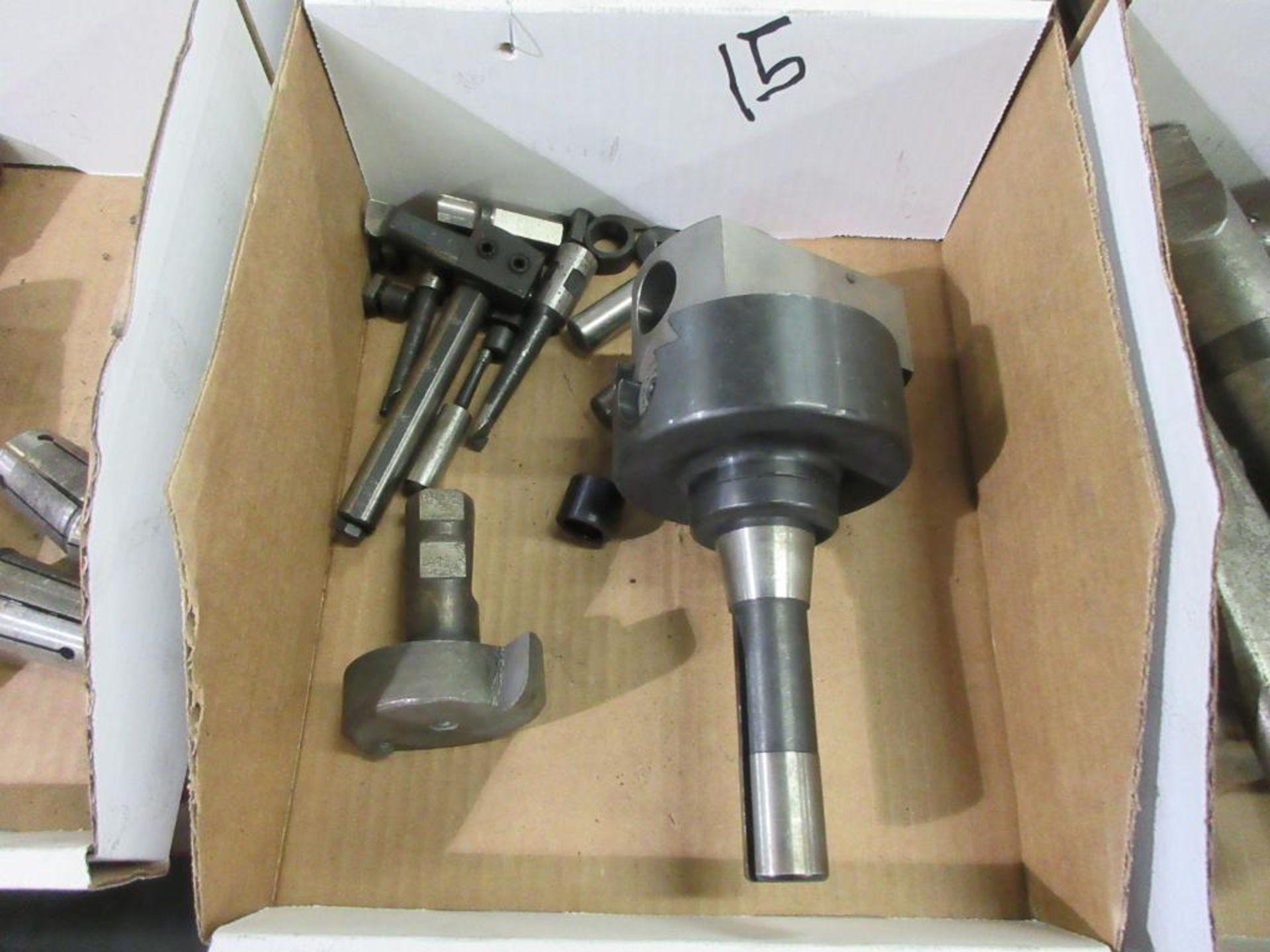 6 BOXES TOOLING HEADS, COLLETS, CARBIDE CUTTERS