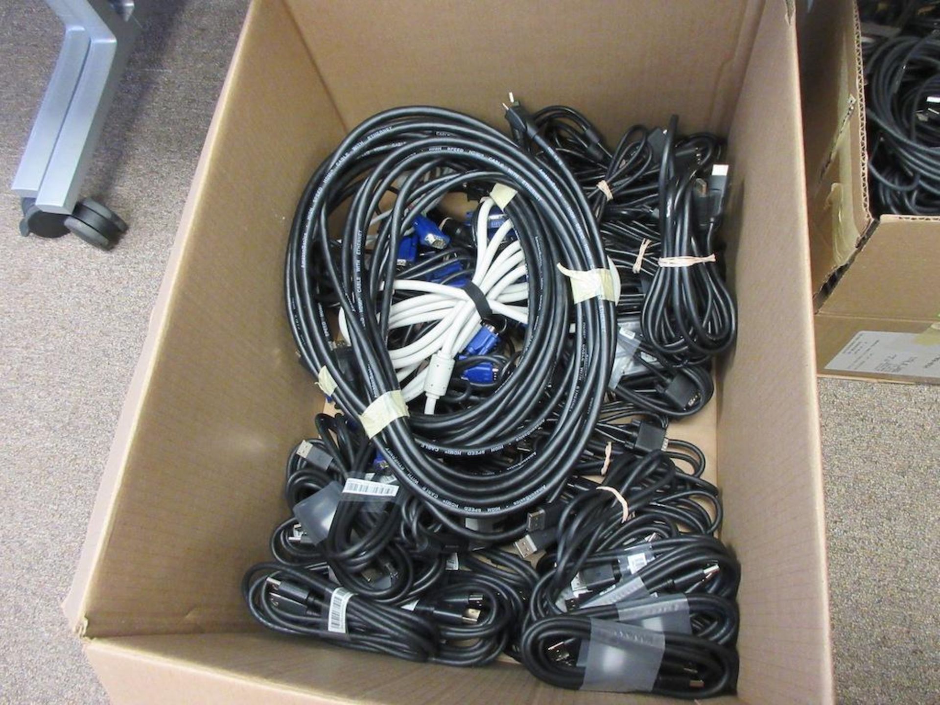 BOX W CABLES INCLUDING: (28) 6' DISPLAY PORT CABLES, (12) 8' VGA CABLES, (21) 6' VGA CABLES, (1) VGA