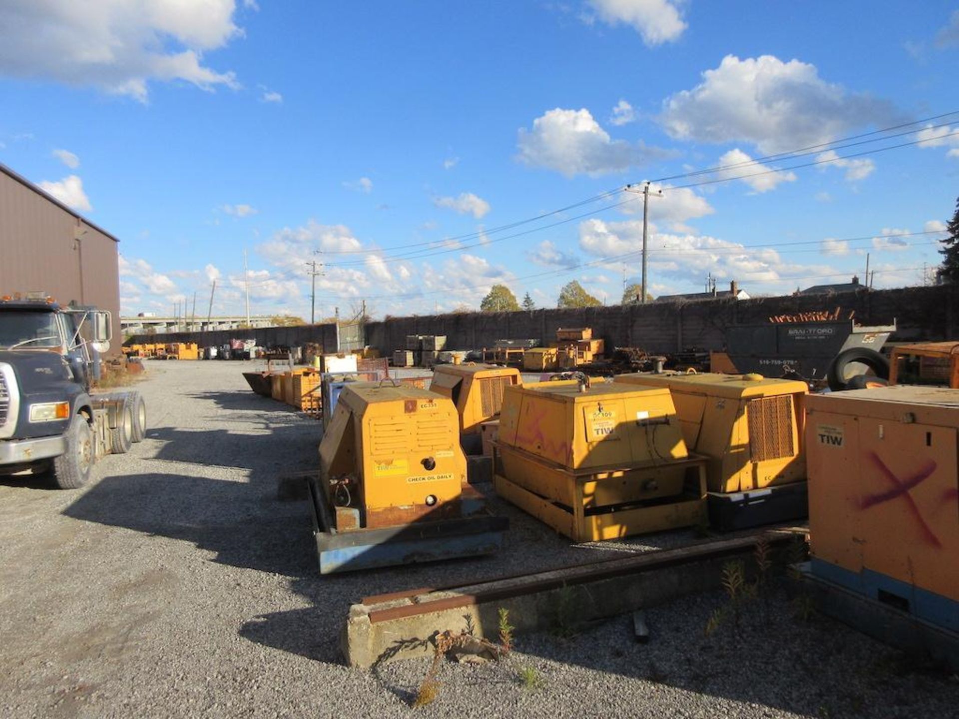 LOT OUTSIDE OF ASSORTED: (6) PORTABLE GENERATORS AND COMPRESSORS, LINCOLN ELECTRIC WELDER PARTS, STE