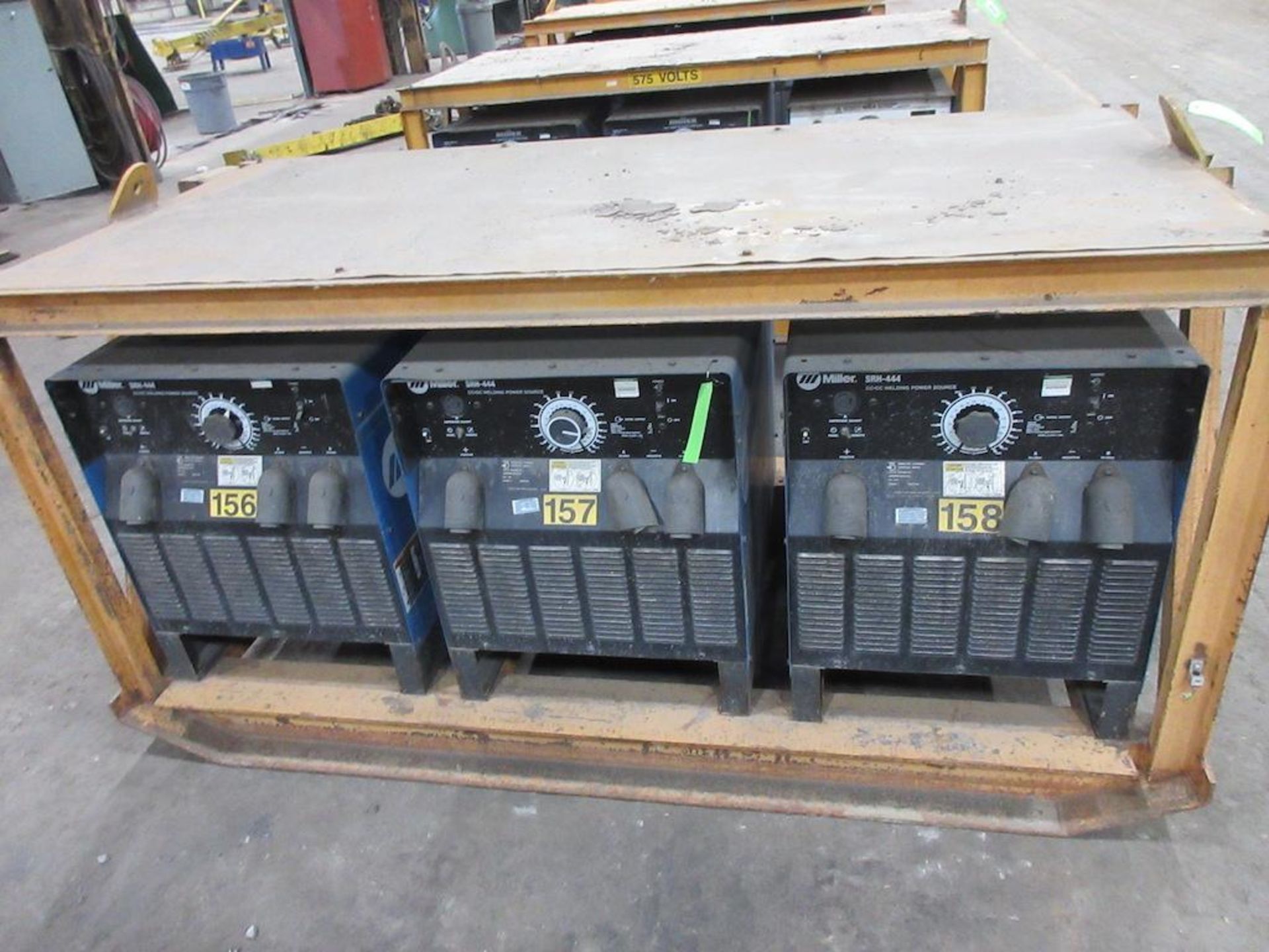 (3) SET OF MILLER SRH-444 CC DC WELDING POWER SOURCES, ALL 3 BOLTED TO STEEL SKID FRAME MEASURING: 8 - Image 2 of 4