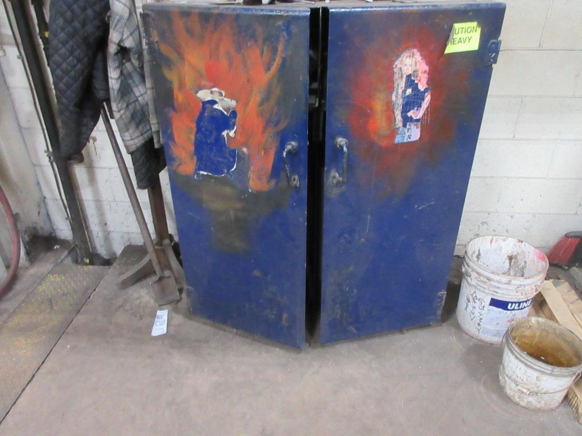 APPROX. (19) ASSORTED STEEL CABINETS WITH DOORS FACING BAY D, (2) OPEN STEEL SHELVES