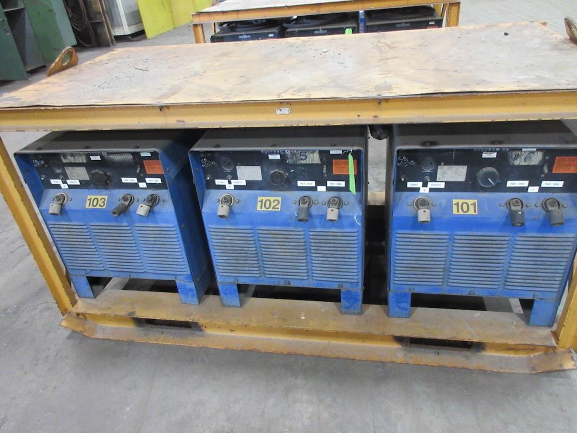 (3) SET OF MILLER WELDING POWER SOURCES, ALL 3 BOLTED TO STEEL SKID FRAME MEASURING: 82"W X 40"D X 4 - Image 2 of 4