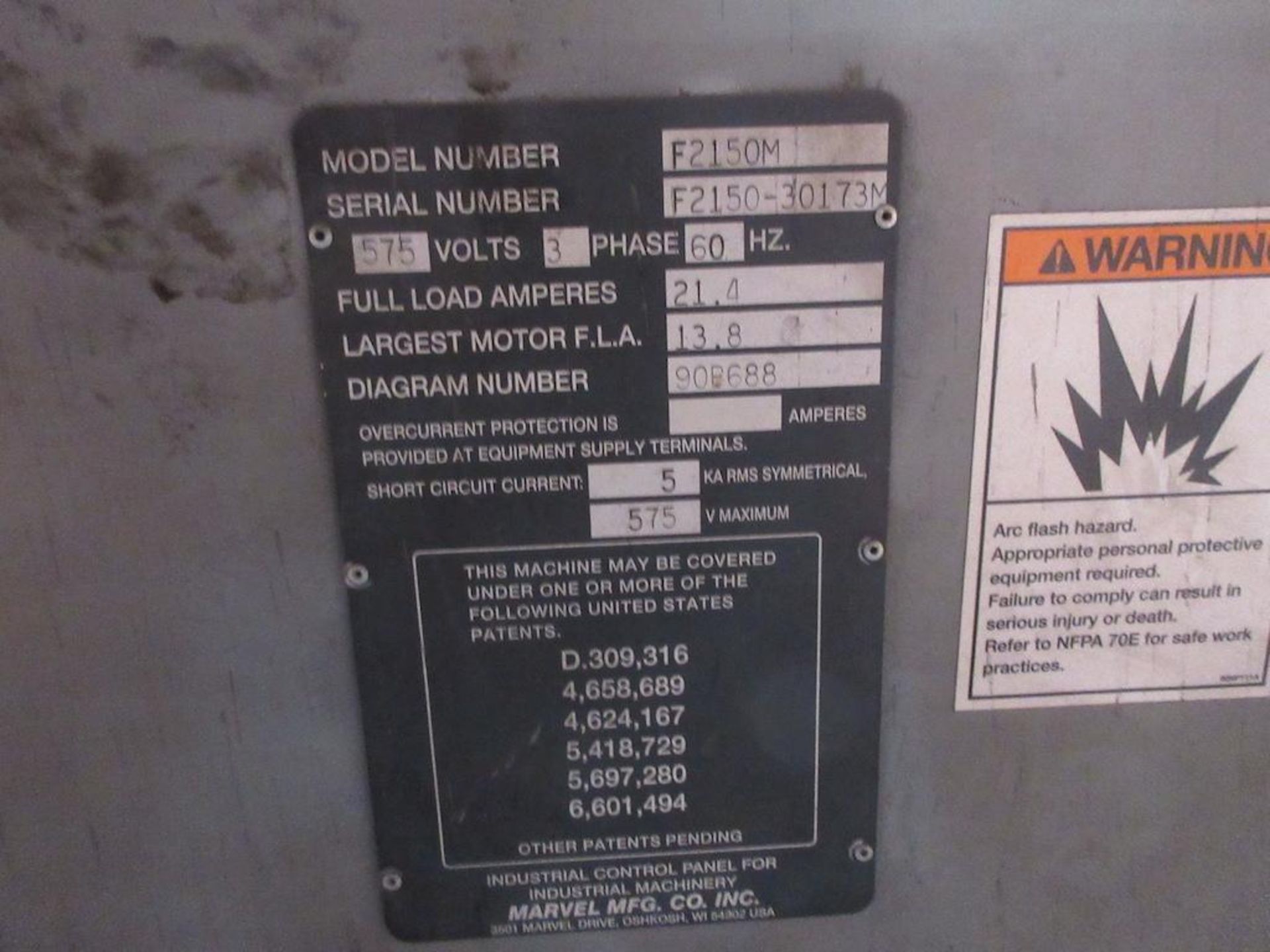 MARVEL VERTICAL BANDSAW, MODEL F 2150M-60, 60 DEG. MITERING, SN 30173M, W (3) ROLLER CONVEYOR TABLES - Image 3 of 5