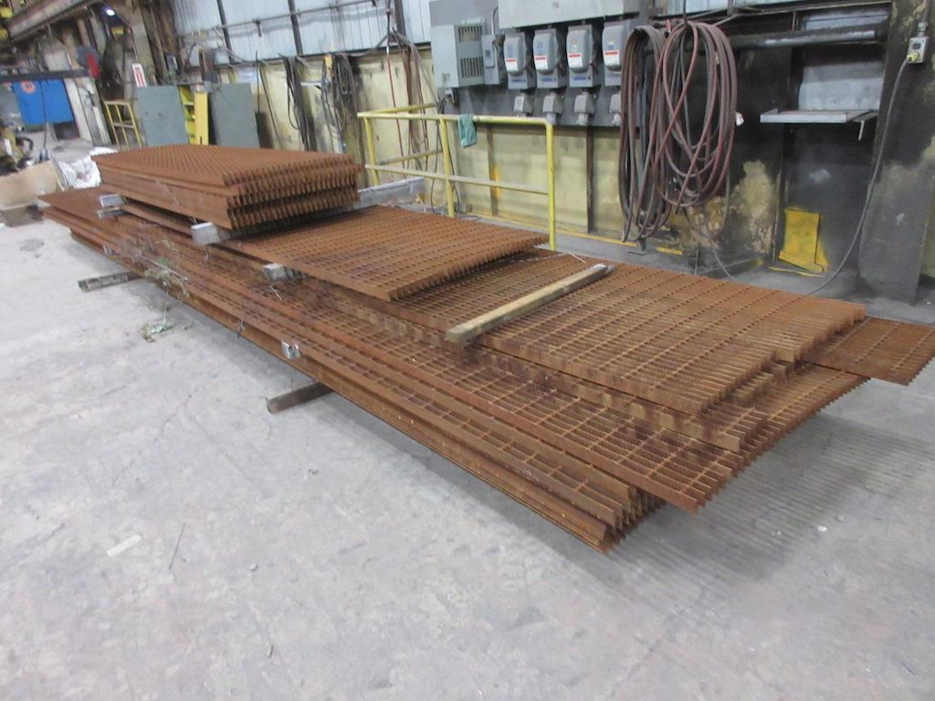 APPROX. (6) SHEETS 62" X 170", SOME WITH WELDS, PLUS: STACK OF STEEL GRATES UP TO: APPROX. 3' X 24' - Image 3 of 4