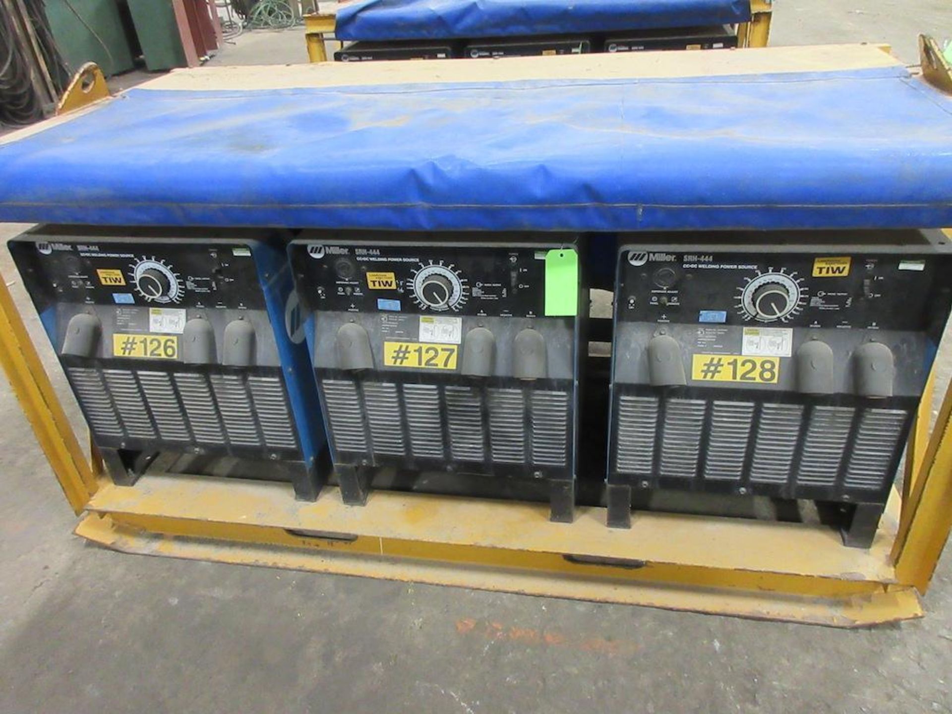 (3) SET OF MILLER SRH-444 CC DC WELDING POWER SOURCES, ALL 3 BOLTED TO STEEL SKID FRAME MEASURING: 8 - Image 2 of 4