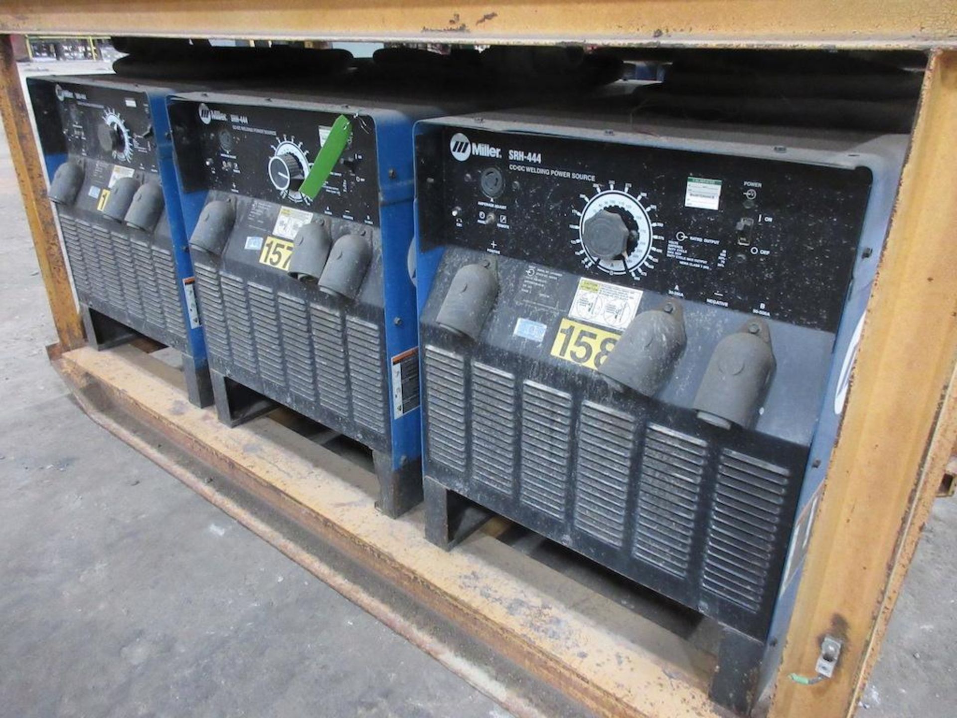 (3) SET OF MILLER SRH-444 CC DC WELDING POWER SOURCES, ALL 3 BOLTED TO STEEL SKID FRAME MEASURING: 8 - Image 3 of 4