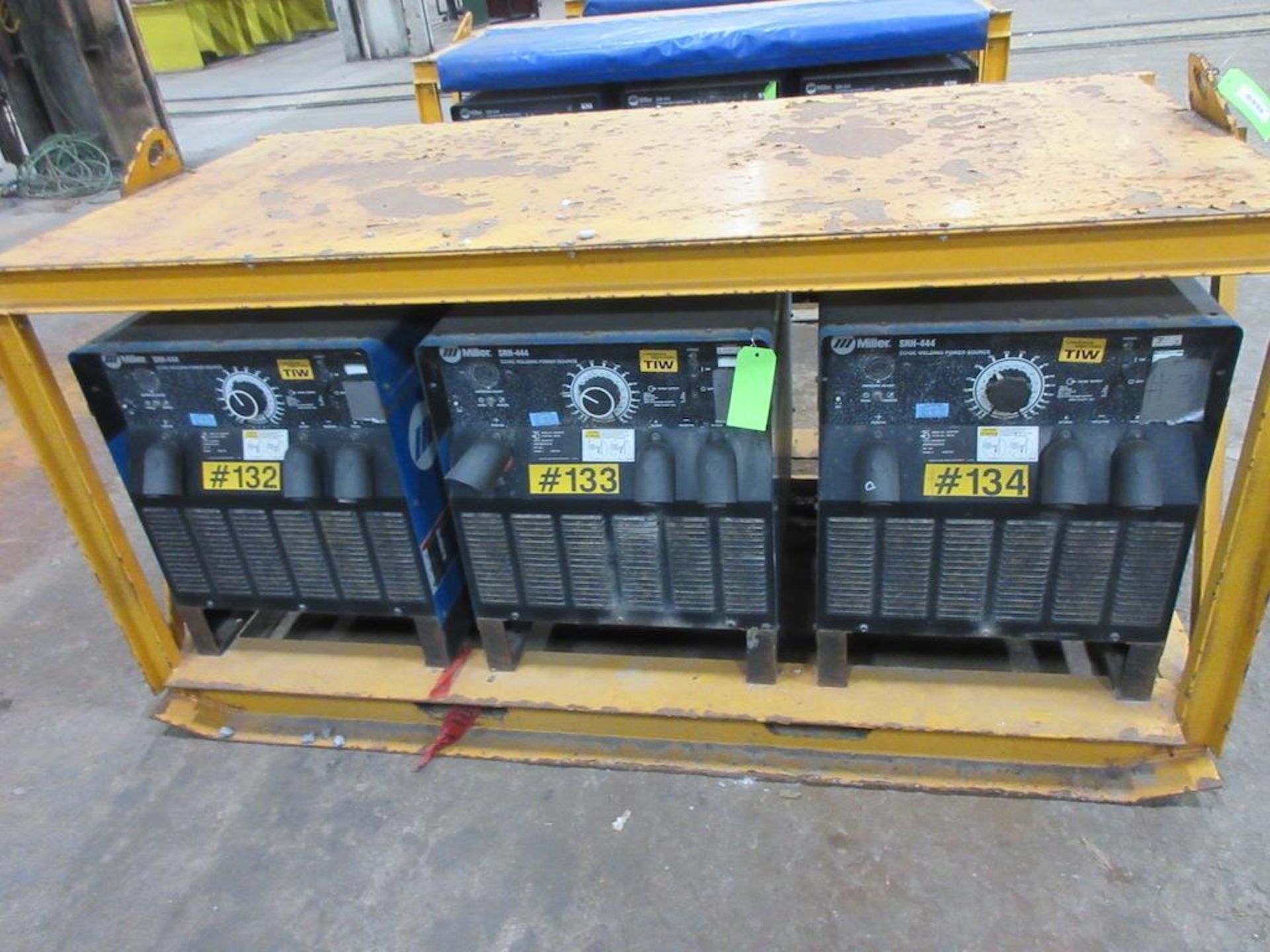 (3) SET OF MILLER SRH-444 CC DC WELDING POWER SOURCES, ALL 3 BOLTED TO STEEL SKID FRAME MEASURING: 8 - Image 2 of 4