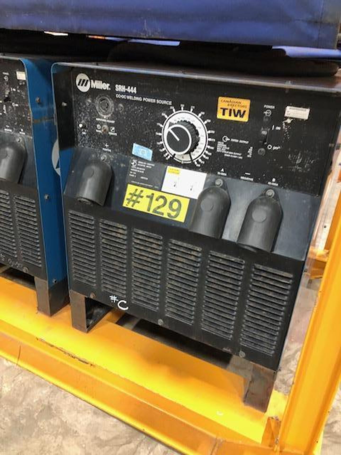 (3) SET OF MILLER SRH-444 CC DC WELDING POWER SOURCES, ALL 3 BOLTED TO STEEL SKID FRAME MEASURING: 8 - Image 3 of 4