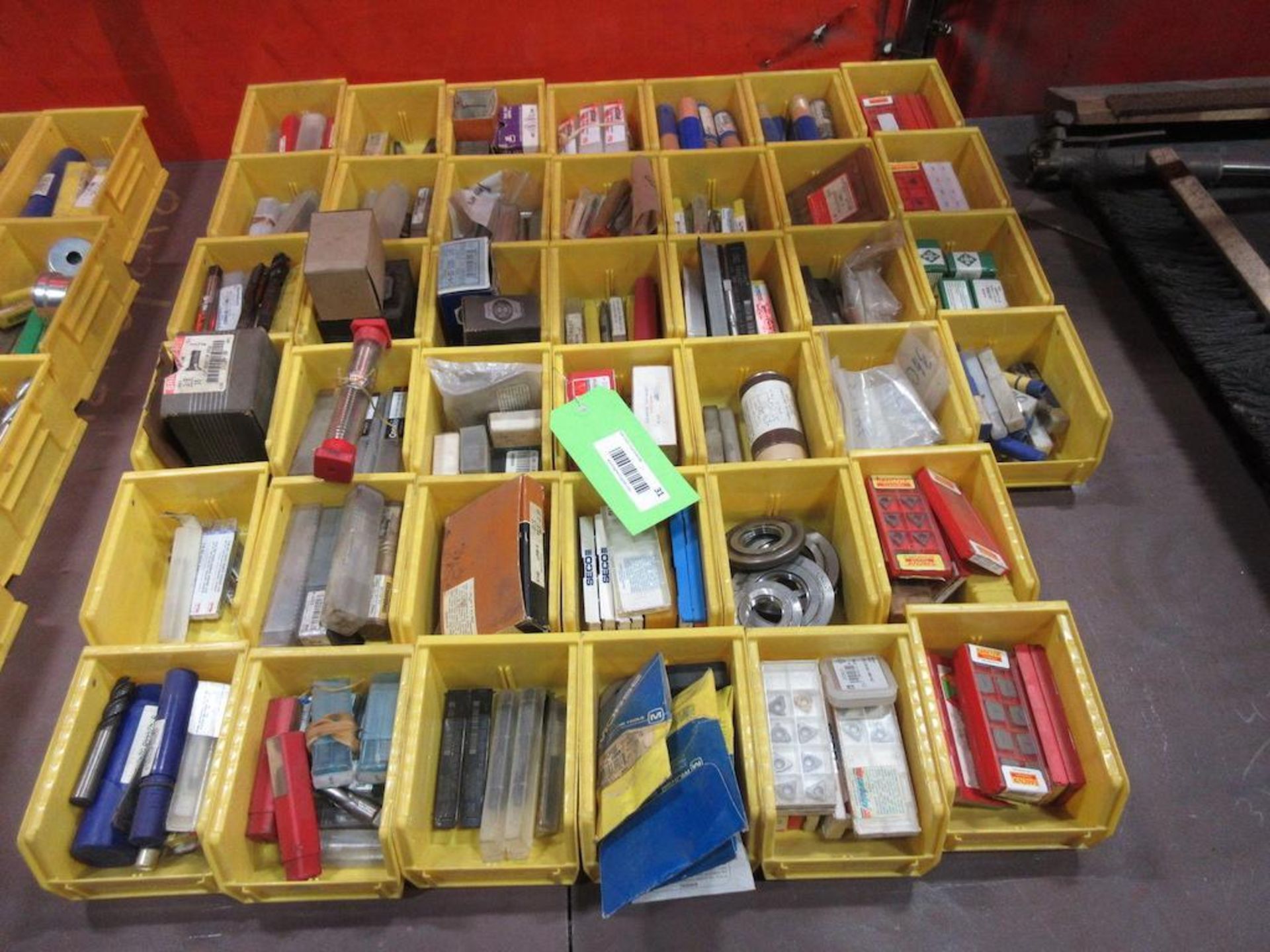 (40) BINS ASSORTED CUTTING TOOLS, SANDVIK, SECO, MORSE, REAMERS, CUTTERS ETC.