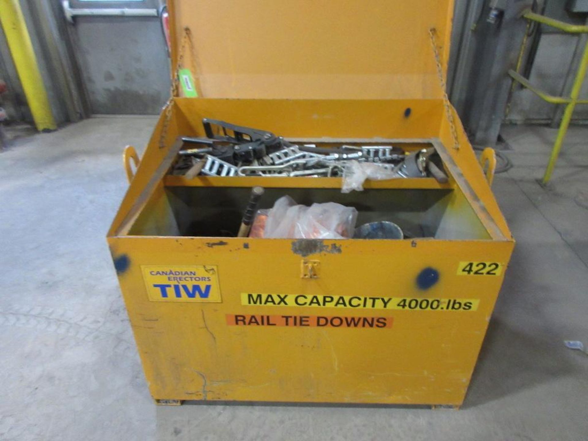 STEEL BIN WITH RAIL TIE DOWNS ETC