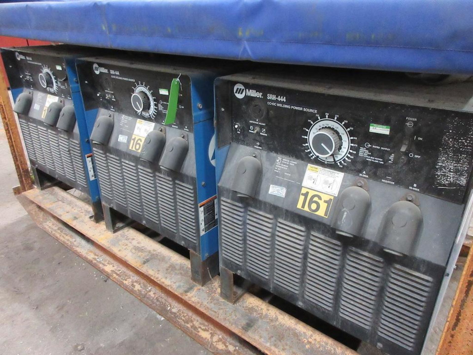 (3) SET OF MILLER SRH-444 CC DC WELDING POWER SOURCES, ALL 3 BOLTED TO STEEL SKID FRAME MEASURING: 8 - Image 3 of 4