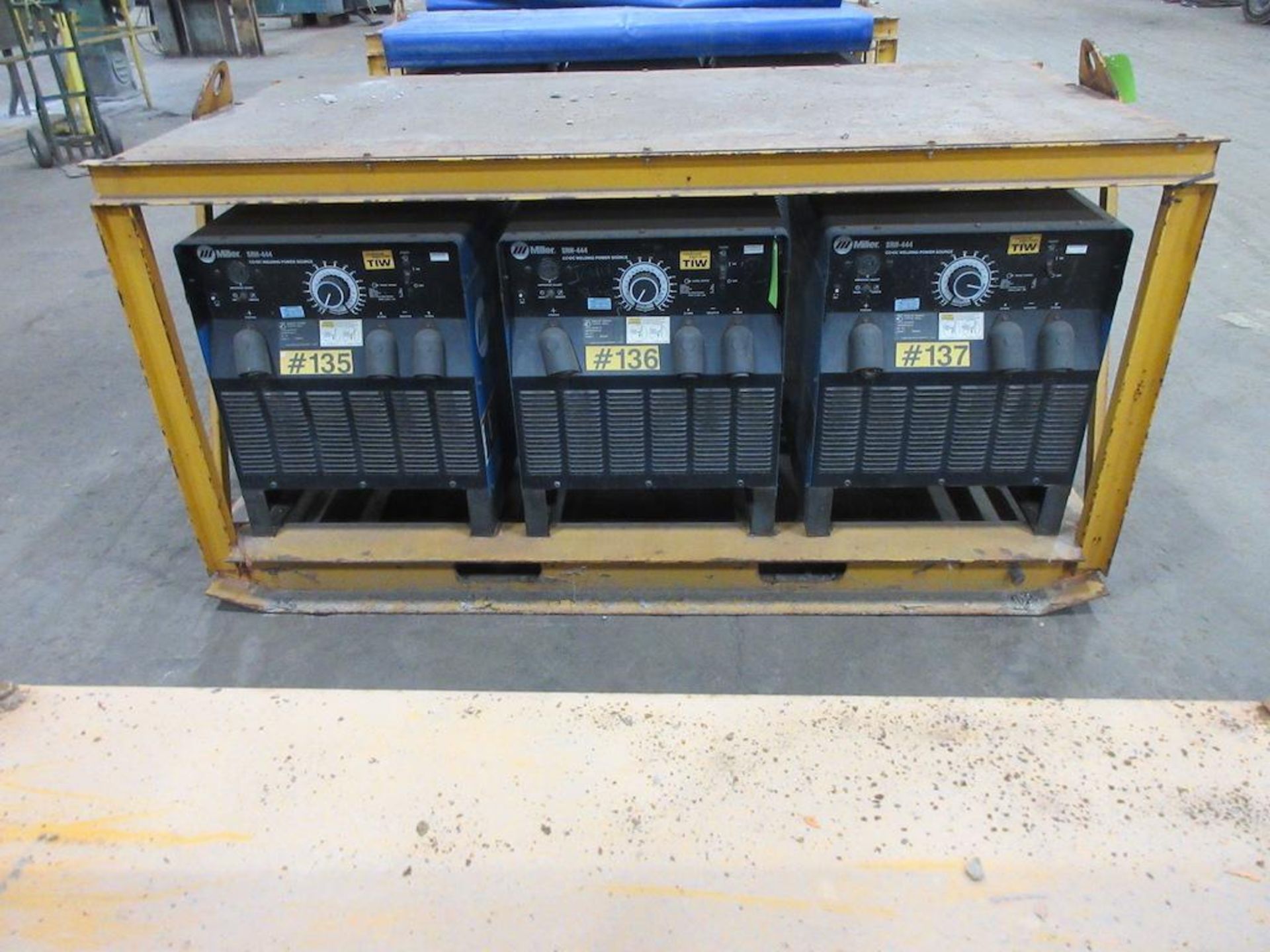 (3) SET OF MILLER SRH-444 CC DC WELDING POWER SOURCES, ALL 3 BOLTED TO STEEL SKID FRAME MEASURING: 8 - Image 2 of 4