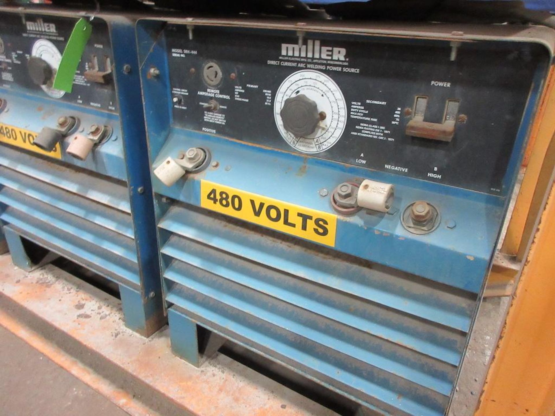 (3) SET OF MILLER SRH-444 CC DC WELDING POWER SOURCES, ALL 3 BOLTED TO STEEL SKID FRAME MEASURING: 8 - Image 3 of 4