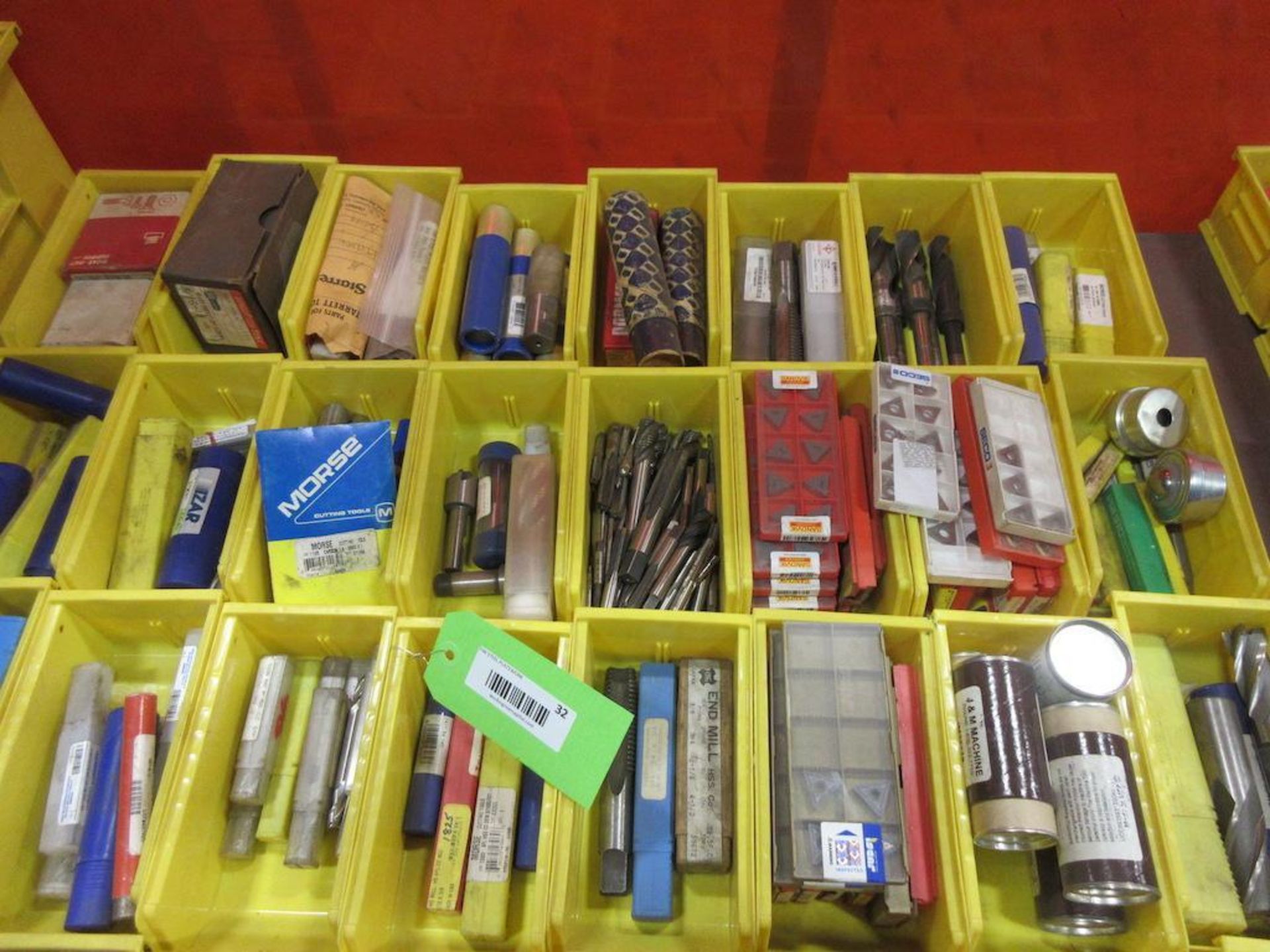 (32) BINS ASSORTED CUTTING TOOLS, ISCAR, SANDVIK, SECO, MORSE, REAMERS, CUTTERS ETC. - Image 2 of 3