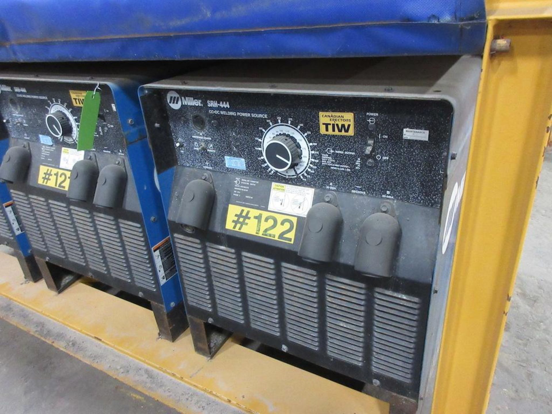 (3) SET OF MILLER SRH-444 CC DC WELDING POWER SOURCES, ALL 3 BOLTED TO STEEL SKID FRAME MEASURING: 8 - Image 3 of 4