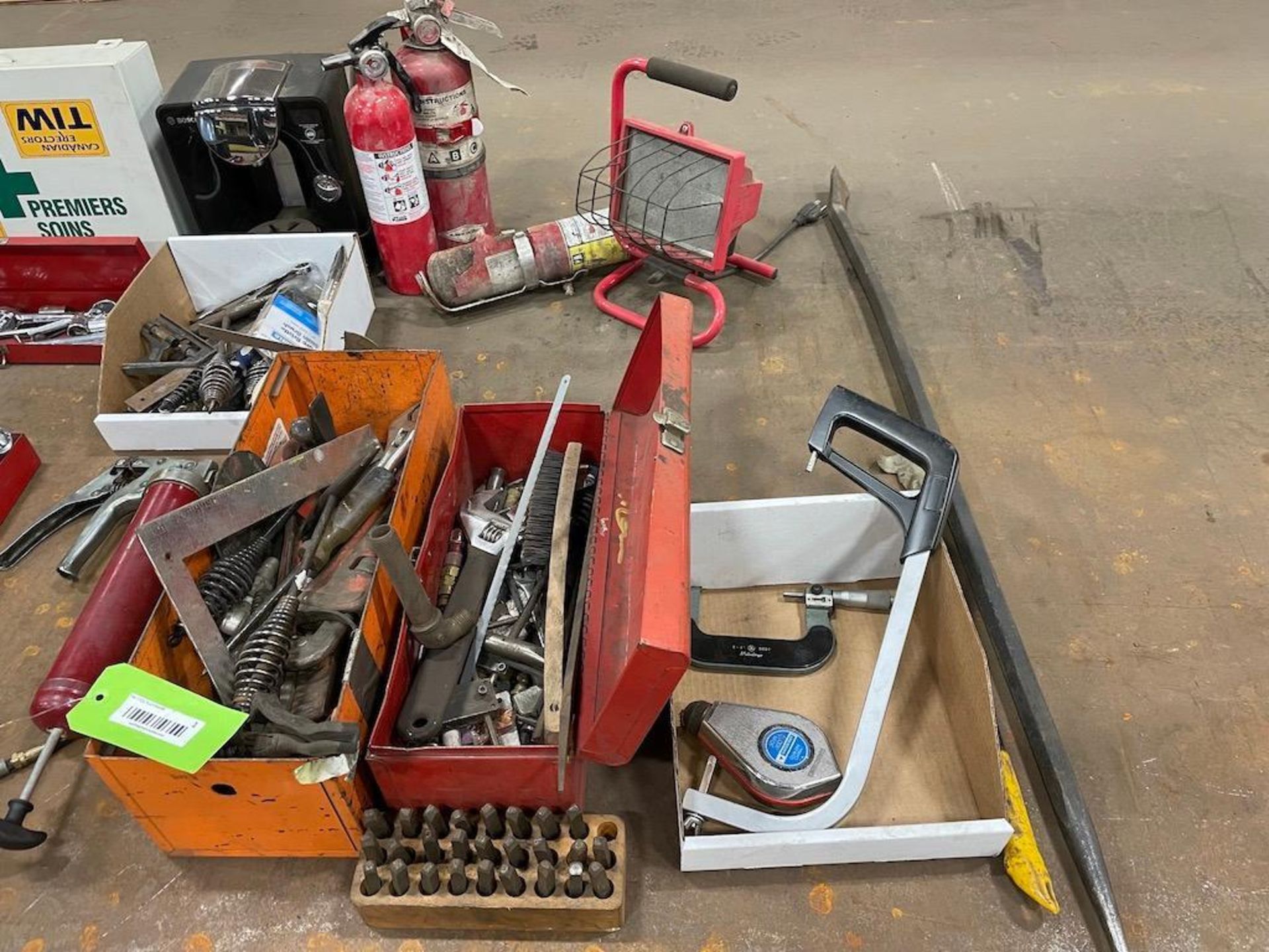 ASSORTED HAND TOOLS, TOOL BOXES, WORK LIGHT, LETTER SET, FIRST AID, FIRE EXTINGUISHERS, BOSCH TASSIM - Image 3 of 3