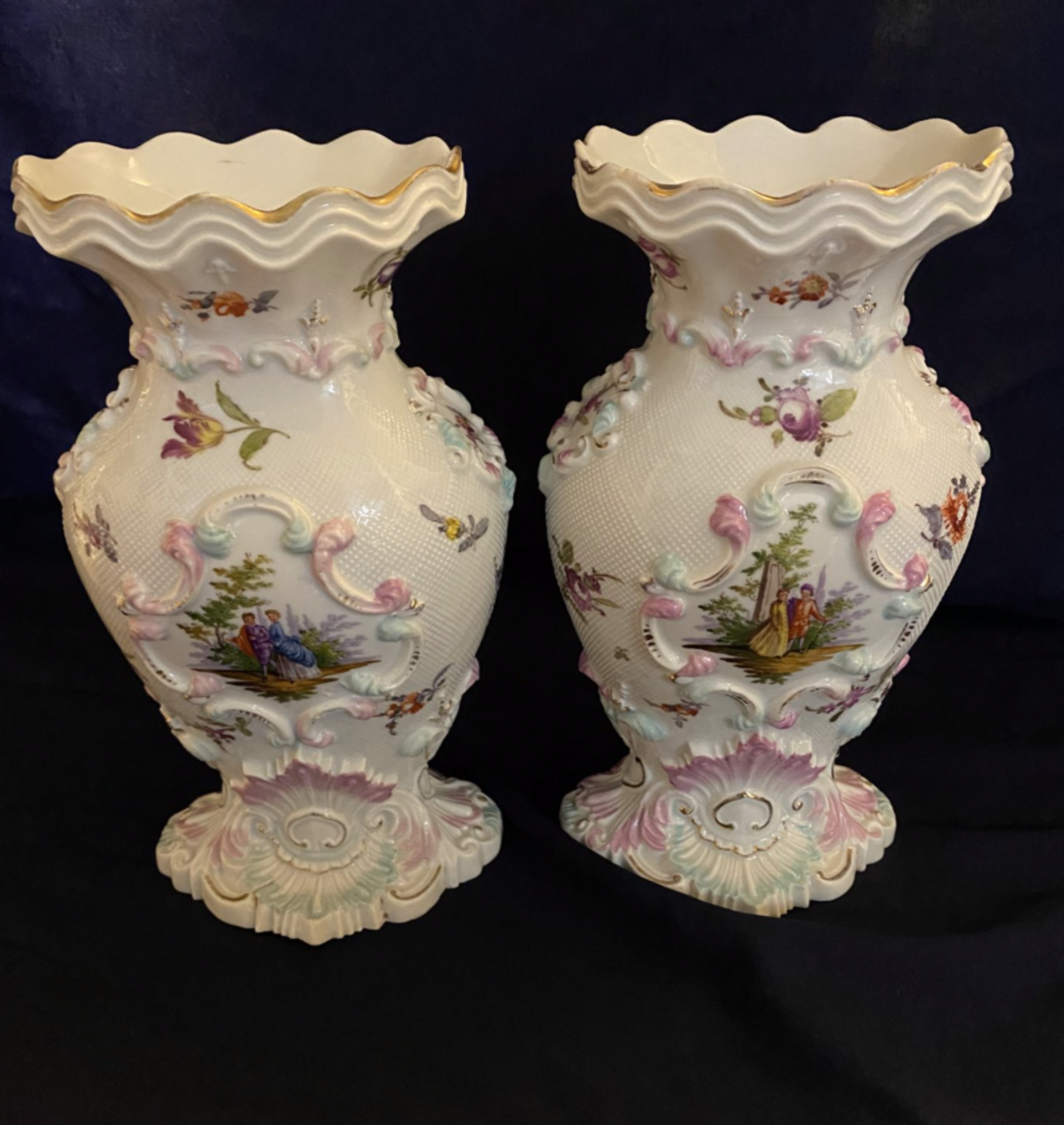 Meissen Watteau Vasen Paar 18 Jh. - Image 2 of 3