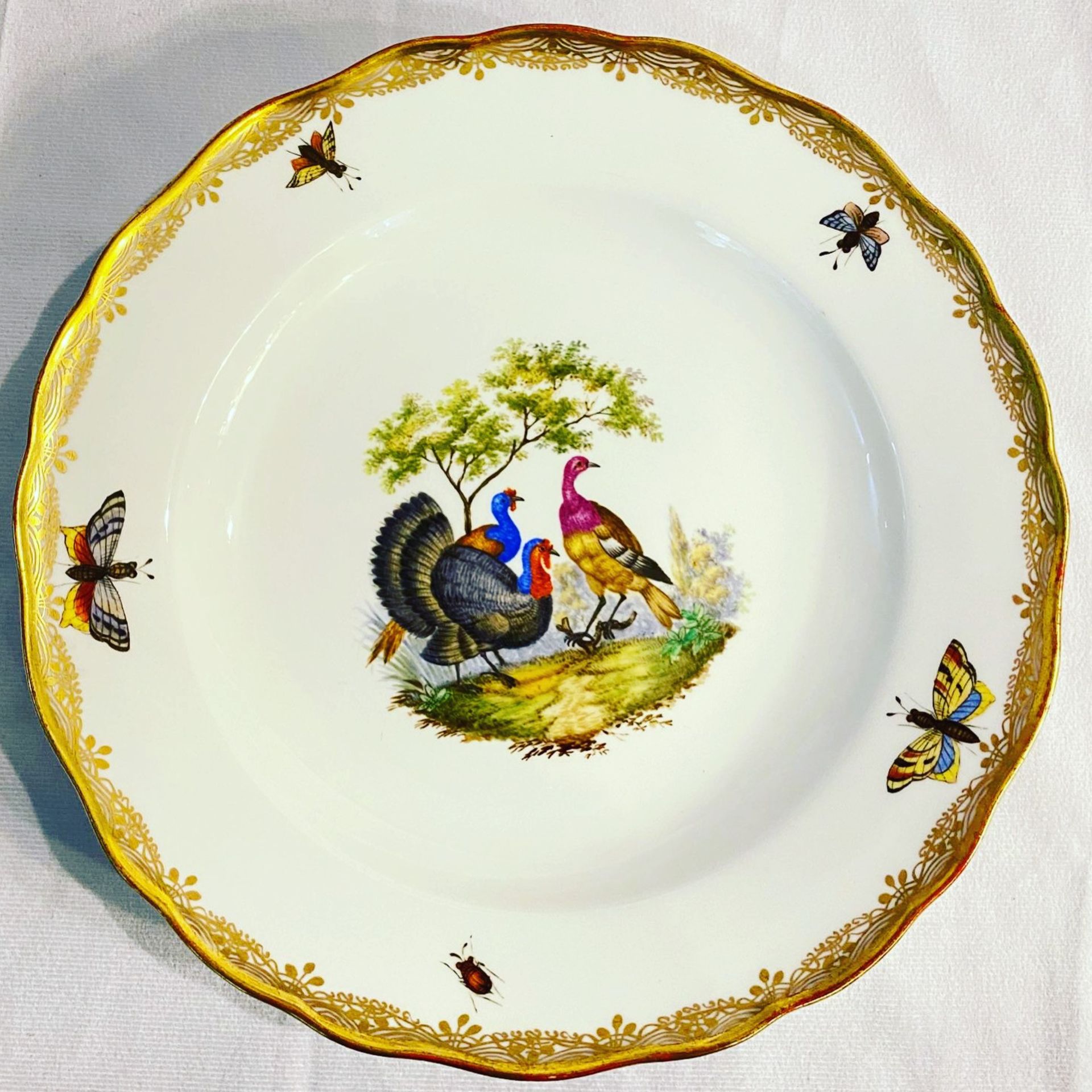 Meissen Teller mit buntem Vogel-Motiv Knaufzeit