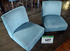 A Pair of Blue Fabric Upholstered Salon Chairs on Black Painted Wooden Legs