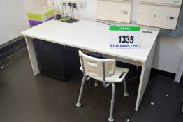 A White Laminate Finish Slab Ended Table 1600mm(l) x 800mm(w) with DRVE White Moulded Plastic Height
