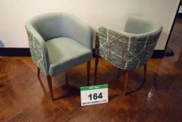 A Pair of Timber Framed Tub Style Salon Chairs Upholstered in Pale Blue Fabric to Seat Area with