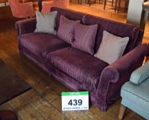 A Claret Fabric Upholstered 2-Seater Settee with Removable Back and Seat Cushions, Pelmeted Base and