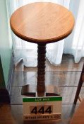 An Oak Bobbin Table on Turned Dark Oak Pedestal with Cross Base