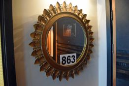 A Wall hung Brass Framed Circular Sunflower Mirror