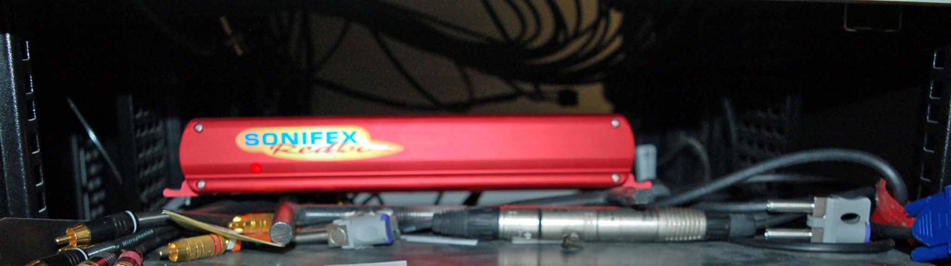 A SONIFEX Red Box Stereo to Mono Converter