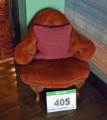 A Terracotta Buttoned Velour Upholstered Victorian Style Salon Corner Chair on Timber Legs