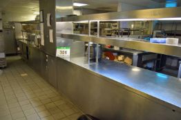 A 7.2M x 800mm Built-In Stainless Steel Island Servery having Central Admin Station with Eye Level