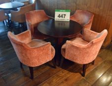 Four Salmon Patterned Velour Upholstered Tub Style Salon Chairs on Square Section Tapered Wooden