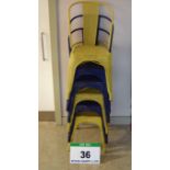 A Set of Six Pressed Steel Mesh Stacking Patio/Balcony/Bistro Chairs (Three Yellow and Three Blue)