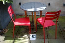 A Grey Painted Circular Topped Timber Patio/Balcony Table on Sapele Finish 4-Legged Base - 750mm