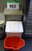 Two Pedal Operated Flip Top Waste Bins and A Castor mounted Bucket