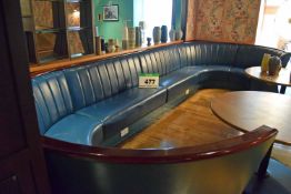 A Green Leather Upholstered 14-Seat 'C' Shaped Banquette Seating Unit with Lacquered Mahogany Veneer