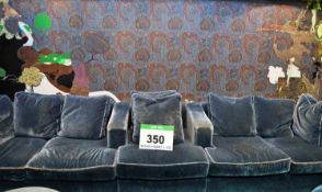 A Blue Velour Upholstered 5-Seater Low Back Sofa having Five Individual Loose Seat Cushions and