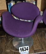 An ARTIFORT Little Tulip Purple Fabric Upholstered Swivel Chair on an Alloy Disc Base