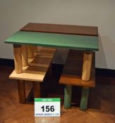 A Set of Four Low Timber Tables of the Same Design comprising - A Green Stained Top with Light