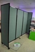 A Pair of Green Fabric Upholstered 5-Section Castor mounted Portable Folding Partition Screens, 2.6M